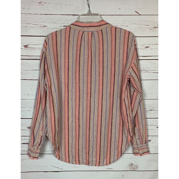 MAEVE By Anthropologie Women's S Small Pink Purple Stripe Button Long Sleeve Top - Picture 8 of 13